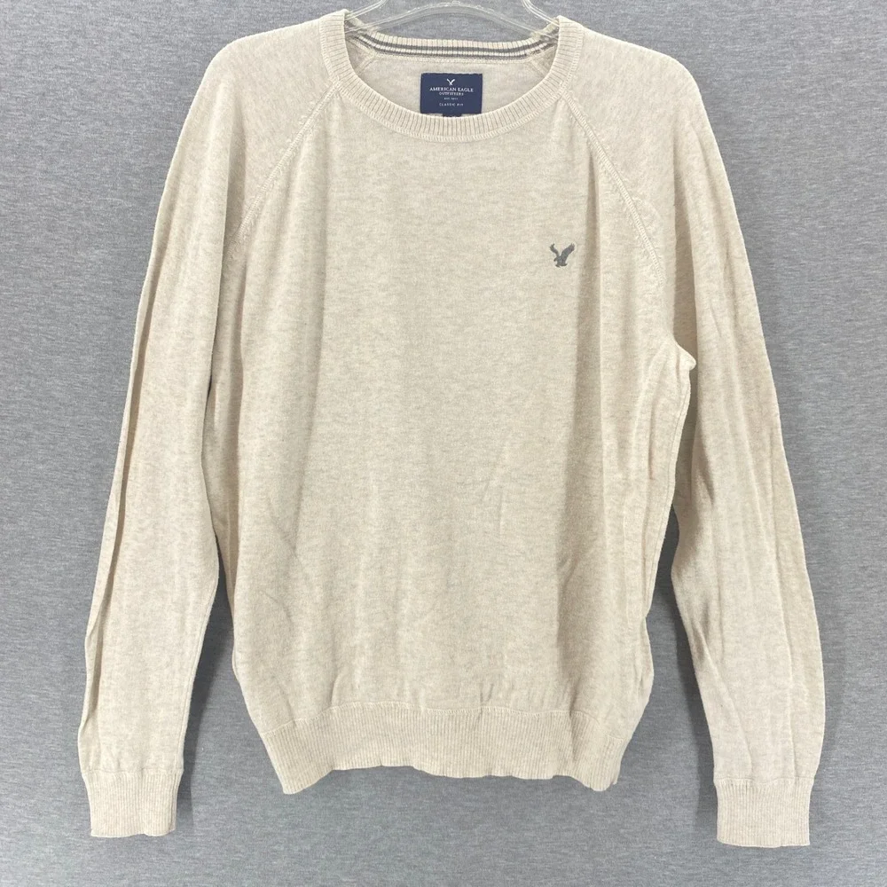 American Eagle Outfitters Beige Crewneck Sweater Preppy Casual Classic Fit L‎